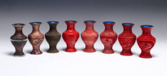 Set of Eight Small Vases Demonstrating the Stages in the Making of Cinnabar Lacquer
