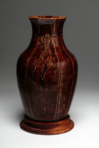 Brown-Glazed Jar [with ribbons and flowers]