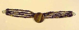 4 strands of amethyst & cinnabar with polished wood necklace