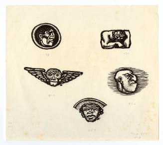 Grotesque Heads [Head of Fierce Man (L.0133), Tortured Man (L.0131), Devil with Wings (L.0451), Big Jaw Irish (L.0452), Halo Colonial (L.0453)]